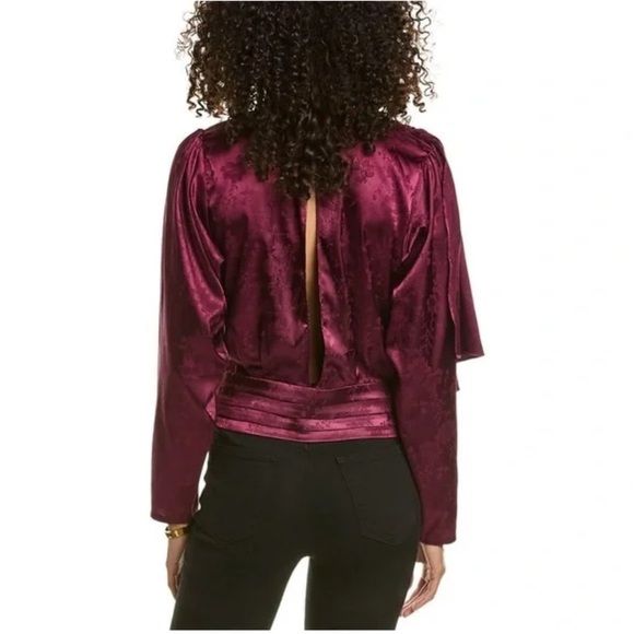 NWT Ronny Kobo Monet Satin Floral Long Sleeve Draped Blouse Top in Purple Sz XL - Picture 2 of 12